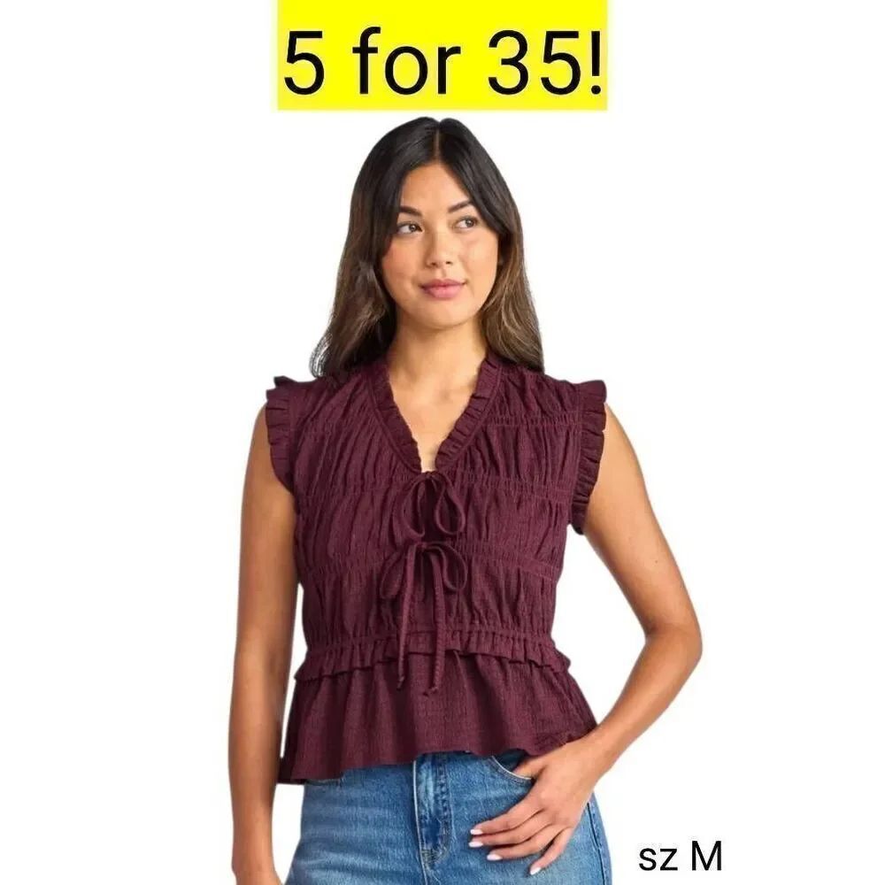 Purple Plum Textured Layered Whimsical Ruffled Short Sleeve Shirt SALE 5 for 35!